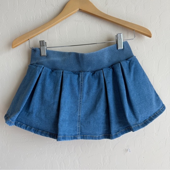 Almost Famous Pleated Micro Mini Pull On Drawstring Denim Jean Skirt Y2K Small - Picture 3 of 6